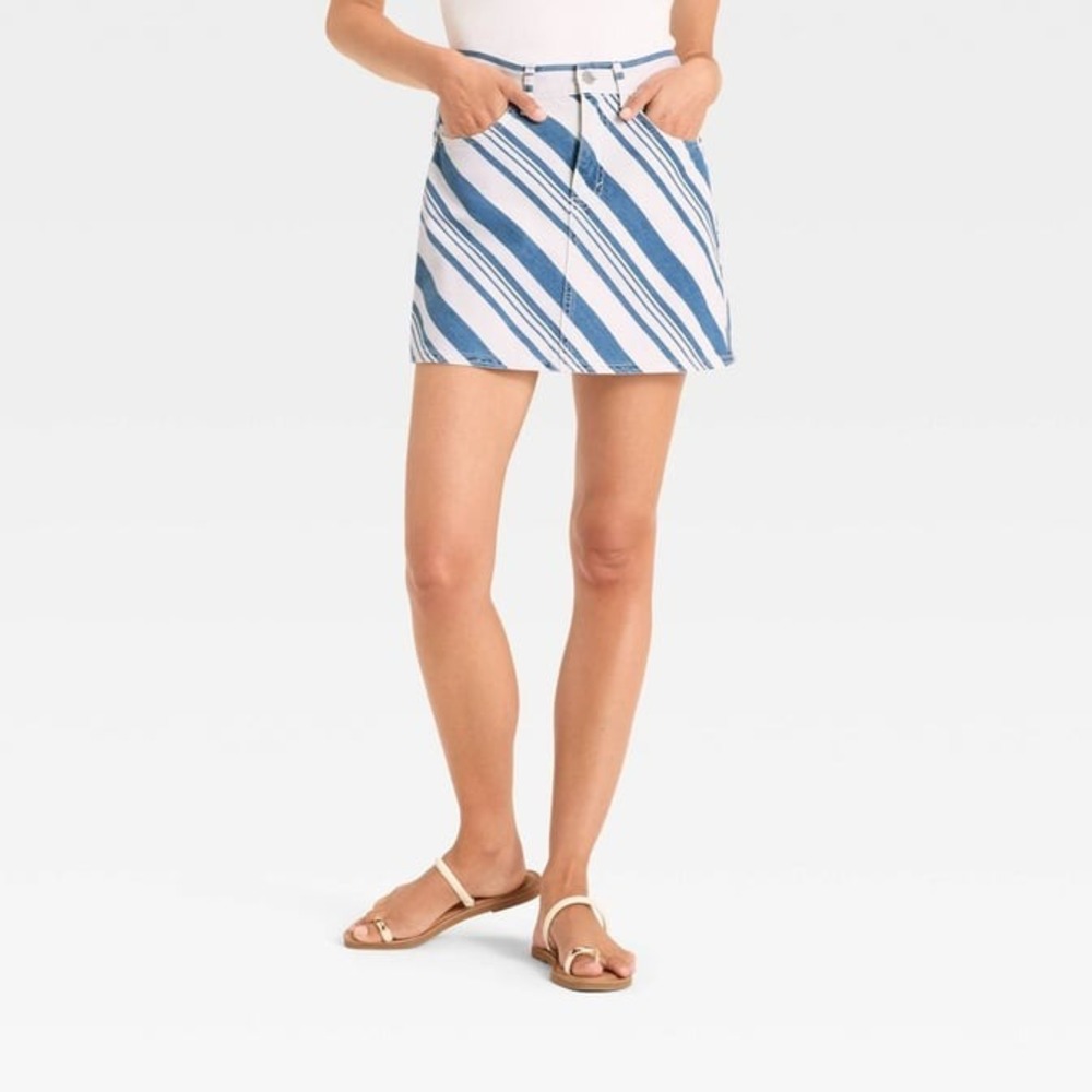 Women's Striped Denim Mini Skirt‎ Stripe Navy Blue Size 2